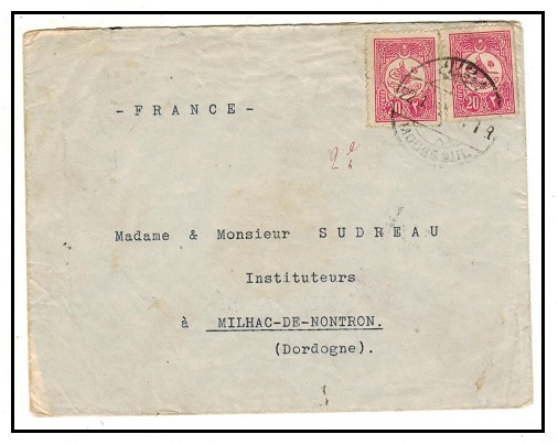 IRAQ - 1912 40p rate Turkish adhesive cover to France used at MOUSSOUL. 