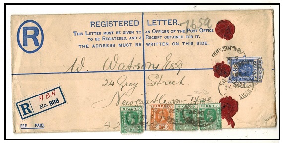 NIGERIA - 1923 3d ultramarine RPSE (size H2) to UK used at ABA.  H&G 2a.