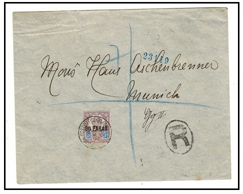 BRITISH LEVANT - 1903 80p on 5d registered cover to Germany used at BPO/CONSTANTINOPLE.