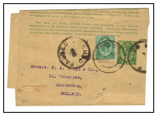 SOUTH AFRICA - 1913 1/2d green censored uprated postal stationery wrapper used at GRAHAMSTOWN.