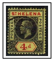 ST.HELENA - 1913 4d black and red on yellow fine used with 