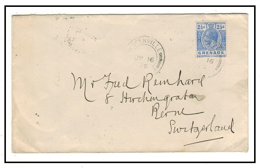 GRENADA - 1920 2 1/2d rate cover to Switzerland used at GRENVILLE.