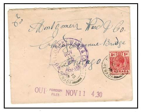 GRENADA - 1919 1d rate cover to USA used at GRENVILLE.