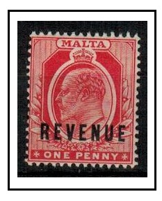 MALTA - 1906 1d red fine mint overprinted REVENUE in black.  Barefoot 20.