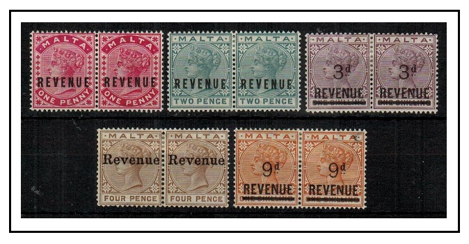 MALTA - 1901 1d,2d, 3d on 1/-, 4d and 9d on 1/- mint REVENUE pairs.