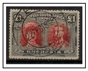 RHODESIA - 1910 £1 crimson red and slate grey 