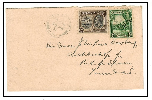 GRENADA - 1937 1 1/2d rate cover to Trinidad.