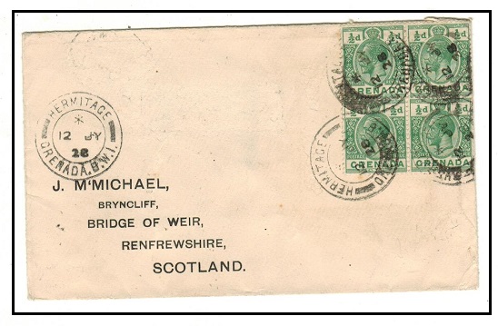 GRENADA - 1926 2d rate cover to UK used at HERMITAGE.