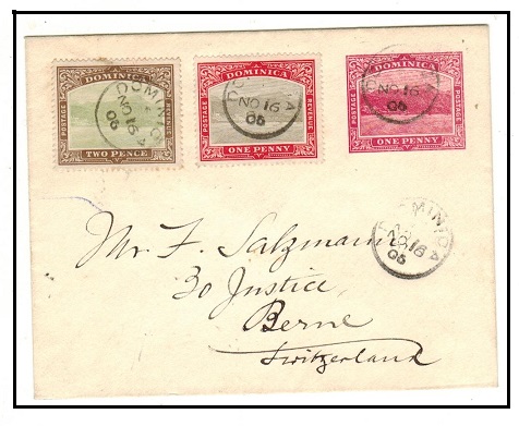 DOMINICA - 1903 1d carmine PSE uprated to Switzerland.  H&G 1.