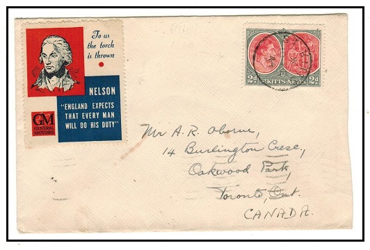 ST.KITTS - 1944 2d rate un-censored cover to Canada with 