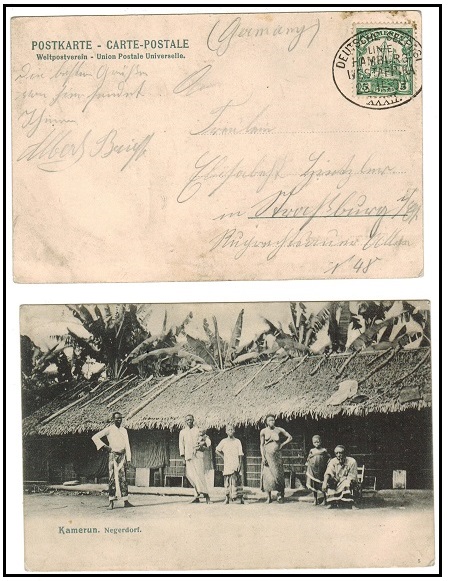 CAMEROONS - 1909 5pfg rate postcard use to Germany cancelled SEEPOST/LIGNIE/HAMBURG/WEST AFRICA/XXXI