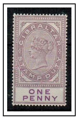 GIBRALTAR - 1898 1d lilac STAMP DUTY adhesive fine mint.