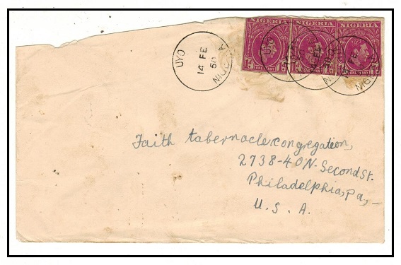 NIGERIA - 1950 (FE.14.) cover to USA with 1d stationery 
