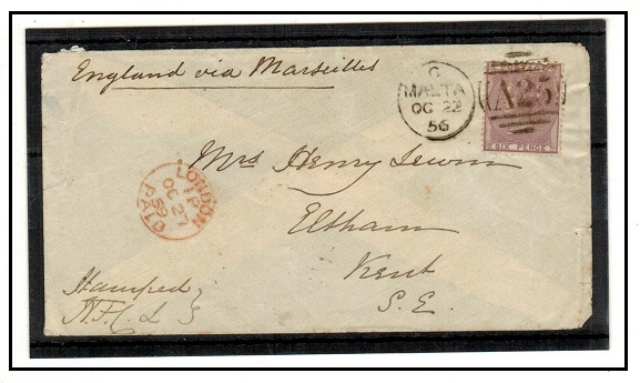 MALTA - 1856 6d rate cover to UK bearing SG Z55.