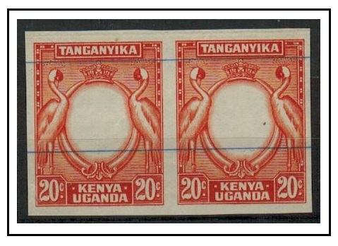 K.U.T. - 1938 20c IMPERFORATE PLATE PROOF pair of frame and value tablets with security lines.
