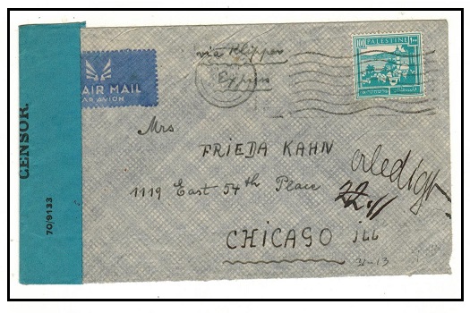 PALESTINE - 1942 100m rate censored cover to USA.