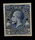 TURKS AND CAICOS IS - 1928 1 1/2d IMPERFORATE PLATE PROOF in blue.