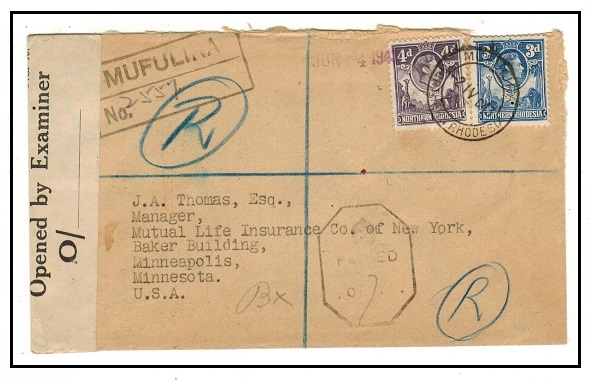 NORTHERN RHODESIA - 1943 7d rate registered 