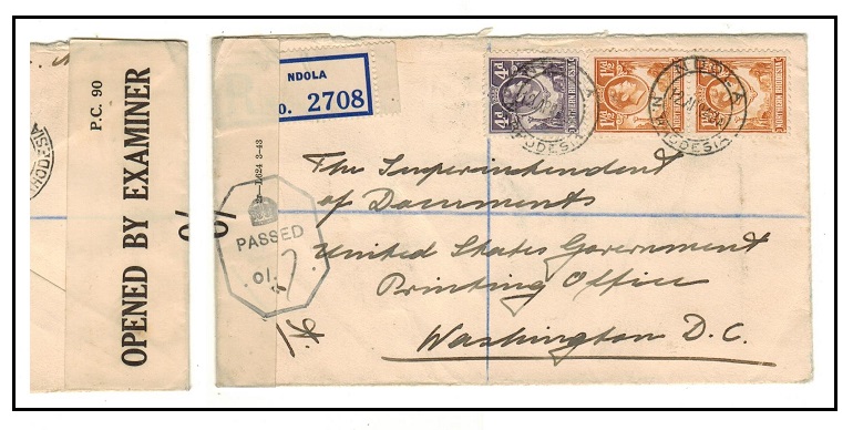 NORTHERN RHODESIA - 1943 7d rate registered 