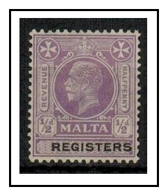 MALTA - 1925 1/2d purple REVENUE fine mint overprinted REGISTERS.