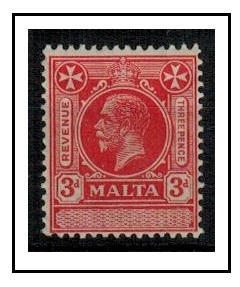 MALTA - 1925 3d red REVENUE fine mint.