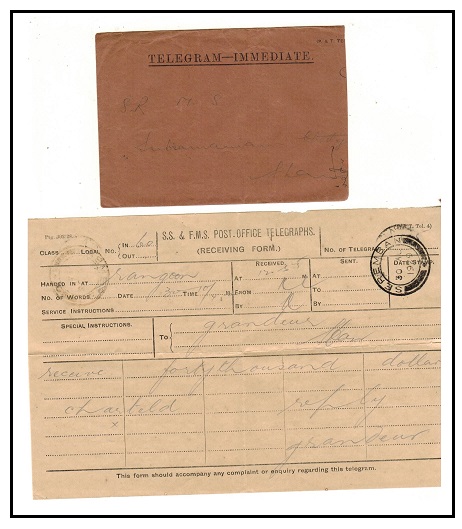 MALAYA (Negri Sembilan) - 1929 use of telegram complete with envelope used at SEREMBAN.