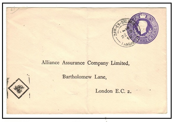 K.U.T. - 1959 use of GB 3d violet PSE to UK used at DAR ES SALAAM.