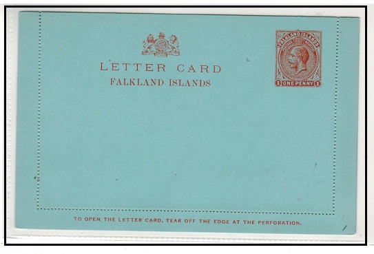FALKLAND ISLANDS - 1912 1d brick red unused postal stationery letter card.  H&G 1.