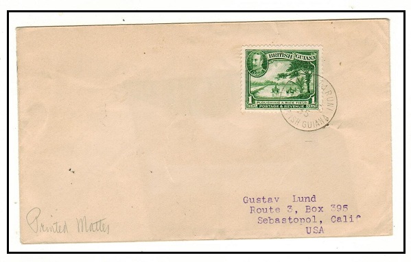 BRITISH GUIANA - 1935 1c paper rate cover  to USA used at MAZARUNI.