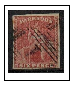 BARBADOS - 1858 6d pale rose red used.  SG 11.