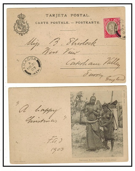 SOUTHERN NIGERIA - 1903 postcard use to UK used at AKASSA.