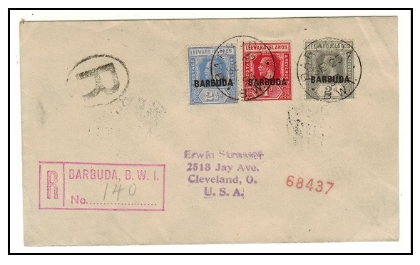 BARBUDA - 1923 5 1/2d rate registered cover to USA. 