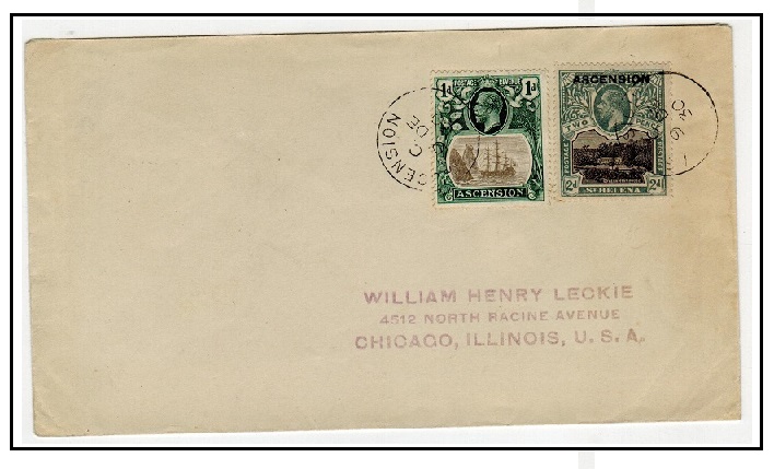 ASCENSION - 1930 3d rate cover to USA with unusual duel issue combination.
