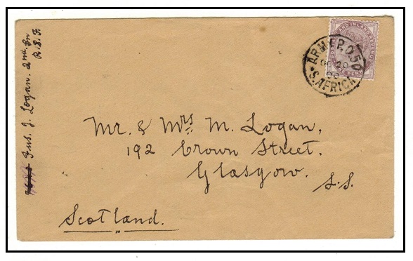 TRANSVAAL - 1900 1d rate cover to UK used at ARMY P.O.50/S.AFRICA. Troops at Pretoria.