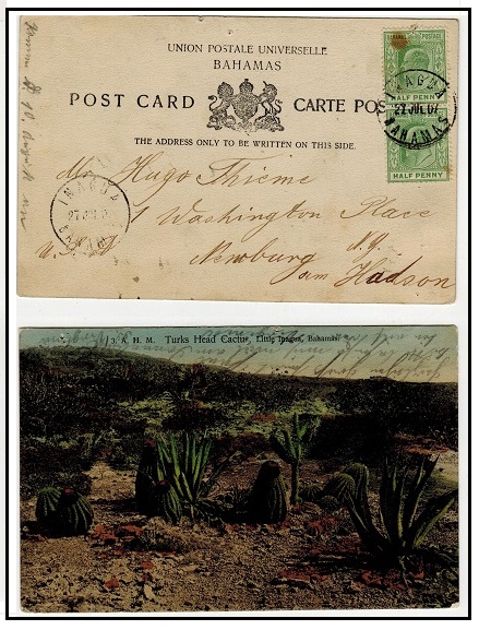 BAHAMAS - 1907 1d rate postcard to Germany used at INAGUA.