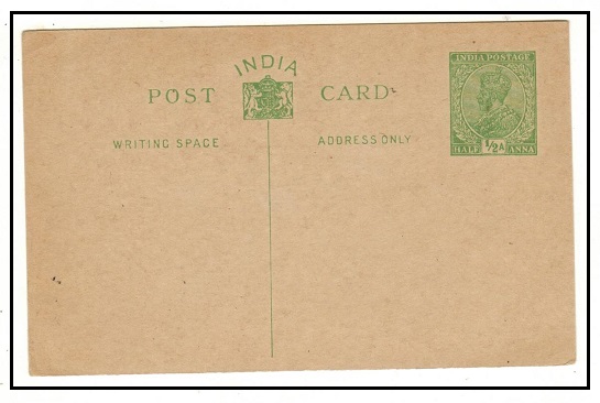 INDIA - 1926 1/2a green PSC unused.  H&G 30.