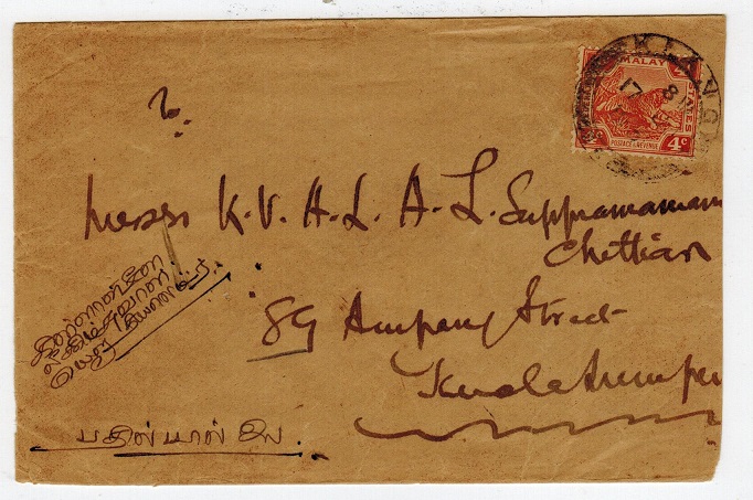 MALAYA - 1931 cover with 4c tied KLANG.