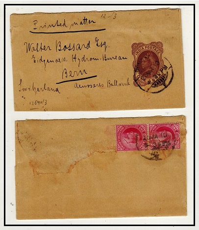 INDIA - 1895 1a brown-violet uprated stationery wrapper to Switzerland used at BOMBAY.  H&G 2.

