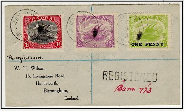 PAPUA - 1919 registered cover to UK used at BUNA BAY.