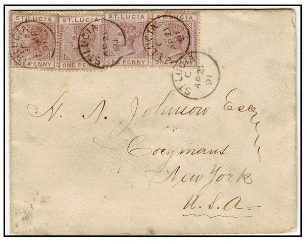 ST.LUCIA - 1891 1d (x4) cover to USA used at ST.LUCIA.