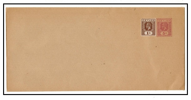 CEYLON - 1913 5c brown-violet PSE uprated officially with 1c in unused condition.  H&G 41.
