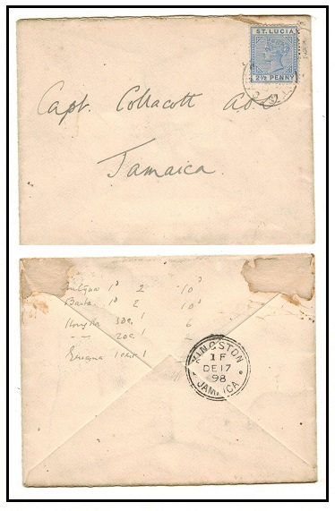 ST.LUCIA - 1898 2 1/2d rate cover to Jamaica used at CASTRIES.