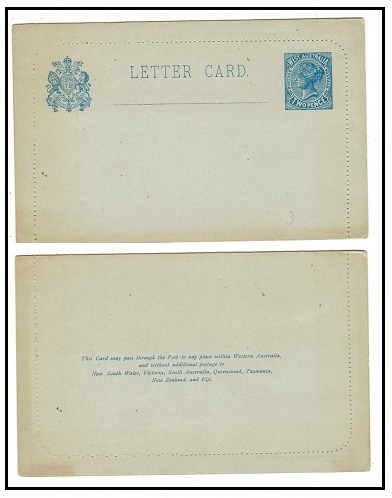 WESTERN AUSTRALIA - 1903 2d ultramarine postal stationery letter card unused.  H&G 3a.