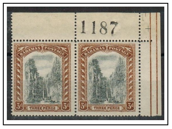 BAHAMAS - 1919 3d black and brown mint pair with HALF EXTRA TREE TRUNK/RIFLEMAN variety.  SG 77.