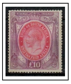 SOUTH AFRICA - 1913 £10 purple and red REVENUE mint.