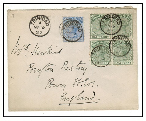 TRINIDAD AND TOBAGO - 1887 4 1/2d rate cover to UK.