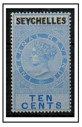 SEYCHELLES - 1898 10c blue INTERNAL REVENUE adhesive fine mint.  
