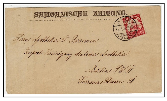 SAMOA - 1908 10pfg rate cover to Germany used at APIA.
