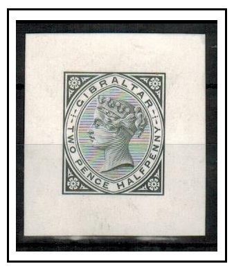 GIBRALTAR - 1886 2 1/2d IMPERFORATE PLATE PROOF (34x37mm) officially cut down for archive.