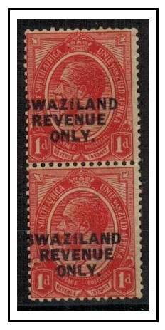 SWAZILAND - 1913 1d red mint vertical pair of South Africa overprinted SWAZILAND/REVENUE/ONLY.